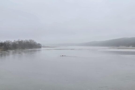 Scenic shot of foggy Missouri River.
