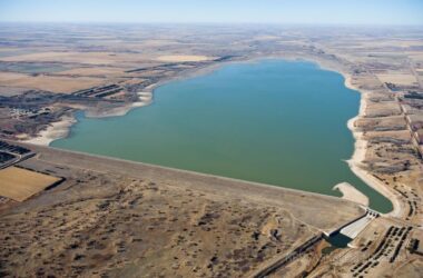 Aerial photo of Swanson Reservoir. Photo by Eric Fowler, Nebraskaland Magazine.