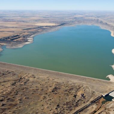 Aerial photo of Swanson Reservoir. Photo by Eric Fowler, Nebraskaland Magazine.