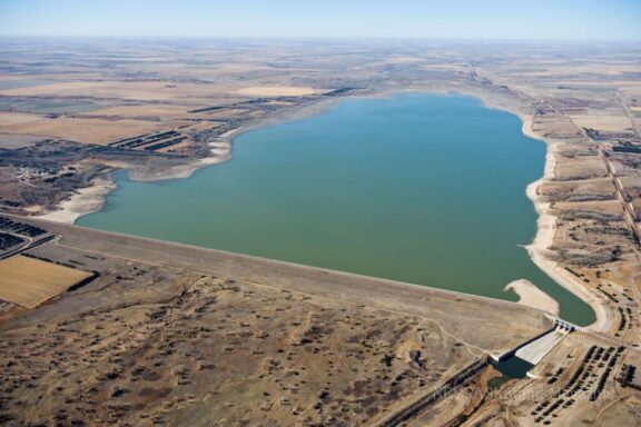 Aerial photo of Swanson Reservoir. Photo by Eric Fowler, Nebraskaland Magazine.