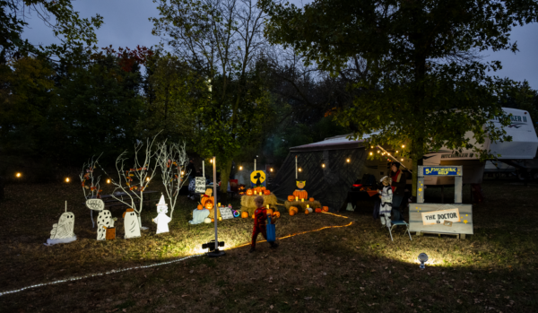 Not all campsites are decorated with ghouls and goblins. This one carries a theme of Charles Schultz’ Peanuts classic television special, “It’s the Great Pumpkin, Charlie Brown.”