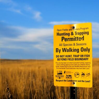 An Open Fields and Waters Program sign on public land in Nebraska.