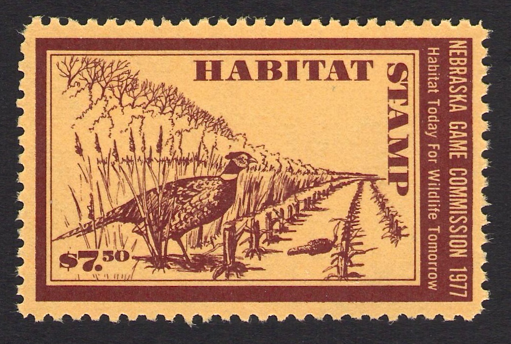 The first Nebraska Game Commission habitat stamp from 1977 was illustrated by Game and Parks artist Duane Westerholt. 